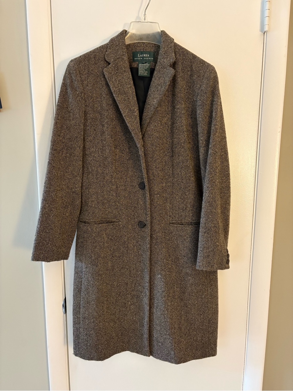 Ralph Lauren Brown Herringbone Wool Blend Trench Coat
